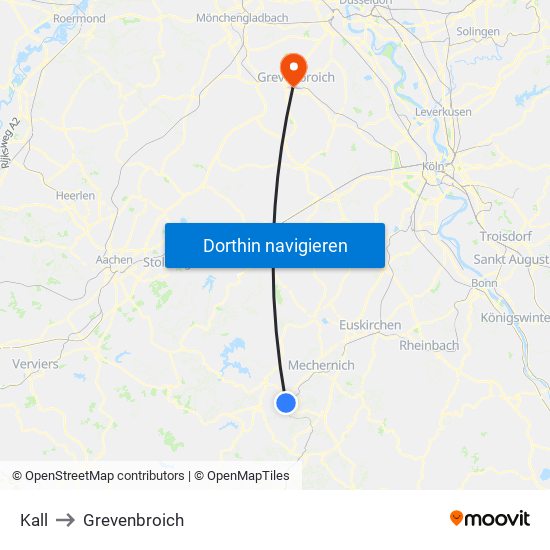 Kall to Grevenbroich map