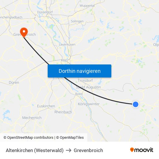 Altenkirchen (Westerwald) to Grevenbroich map