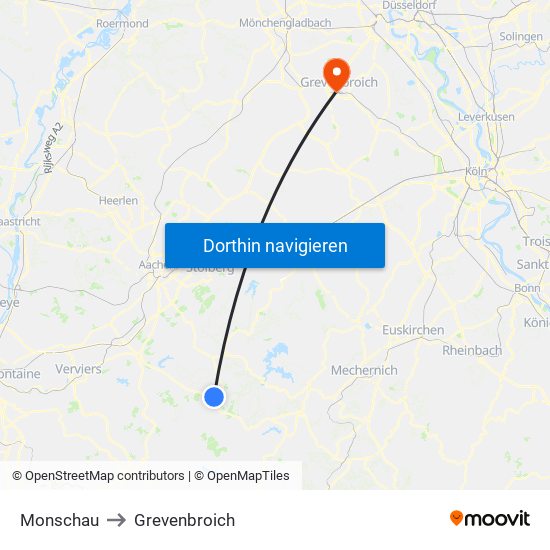 Monschau to Grevenbroich map