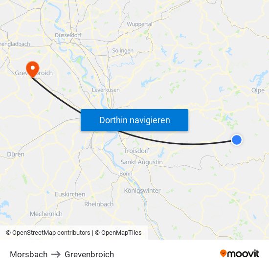 Morsbach to Grevenbroich map