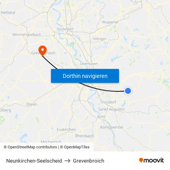 Neunkirchen-Seelscheid to Grevenbroich map