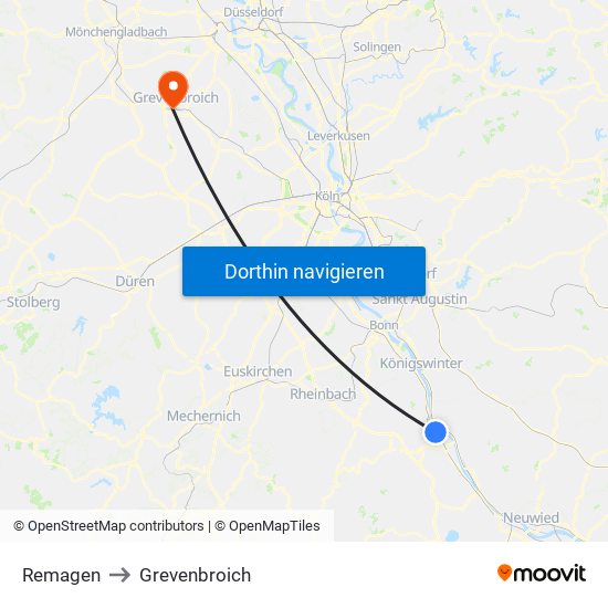 Remagen to Grevenbroich map