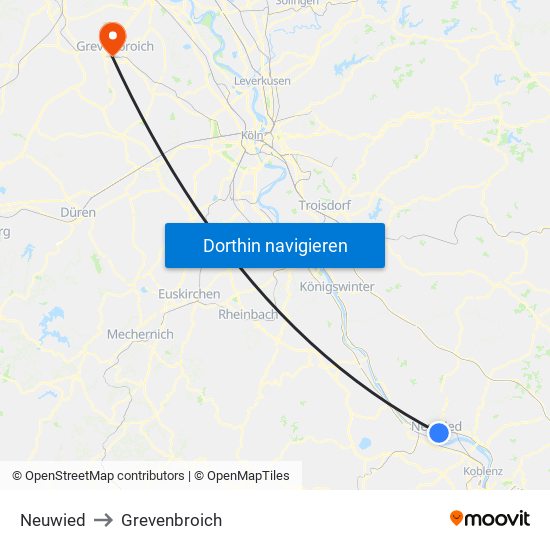 Neuwied to Grevenbroich map