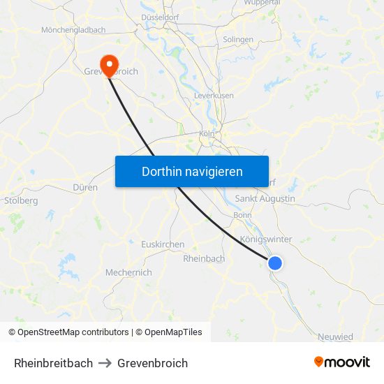 Rheinbreitbach to Grevenbroich map