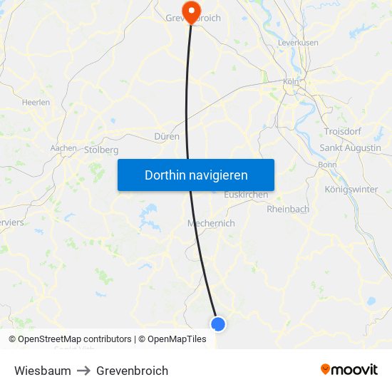 Wiesbaum to Grevenbroich map