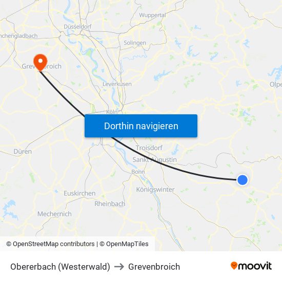 Obererbach (Westerwald) to Grevenbroich map