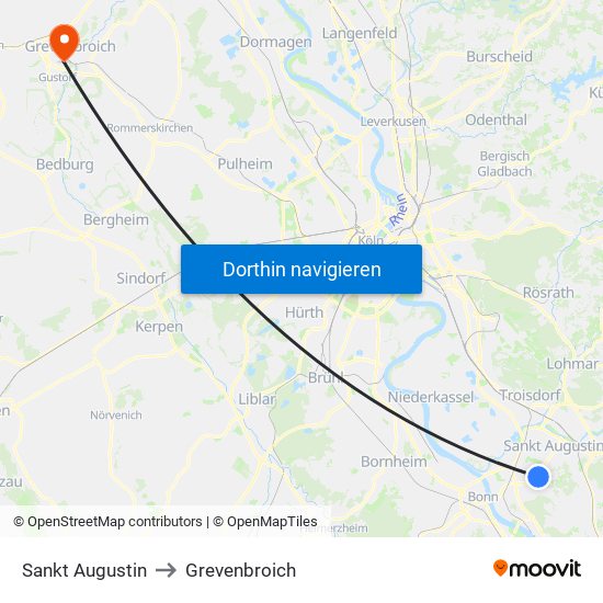 Sankt Augustin to Grevenbroich map
