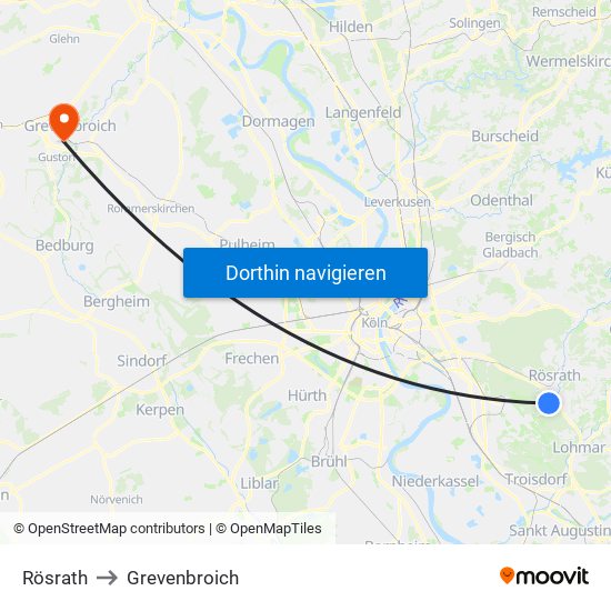 Rösrath to Grevenbroich map