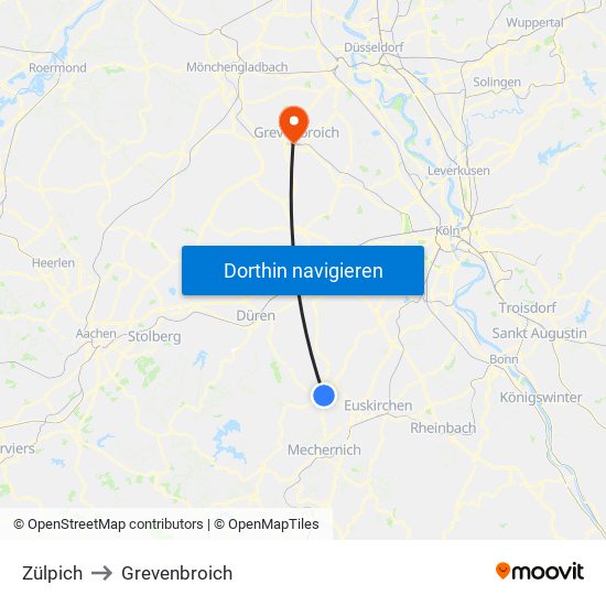 Zülpich to Grevenbroich map