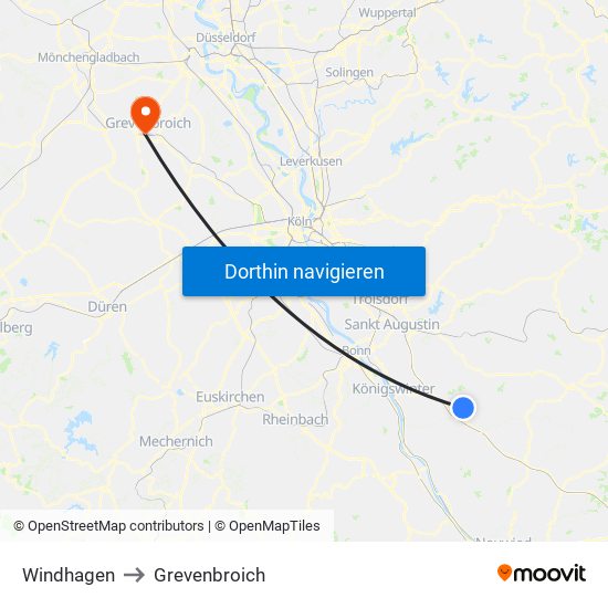 Windhagen to Grevenbroich map