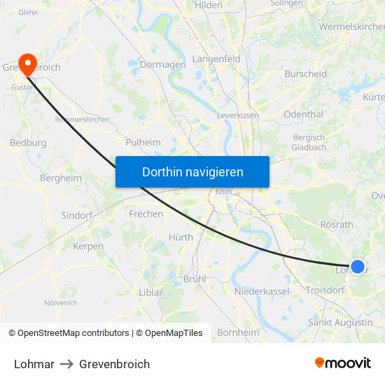 Lohmar to Grevenbroich map