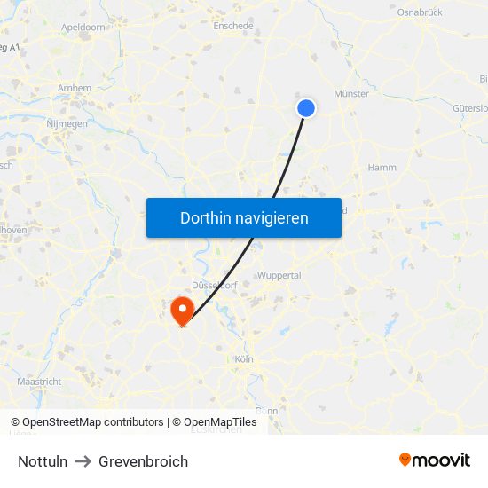 Nottuln to Grevenbroich map