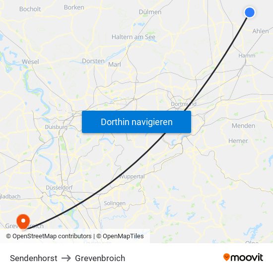 Sendenhorst to Grevenbroich map