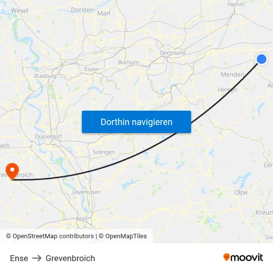 Ense to Grevenbroich map