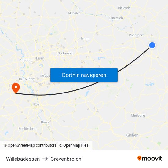 Willebadessen to Grevenbroich map