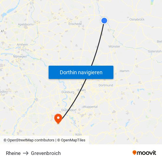 Rheine to Grevenbroich map