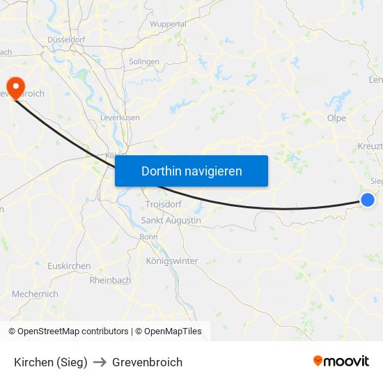 Kirchen (Sieg) to Grevenbroich map