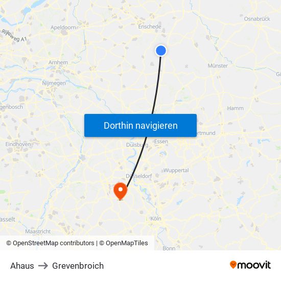 Ahaus to Grevenbroich map