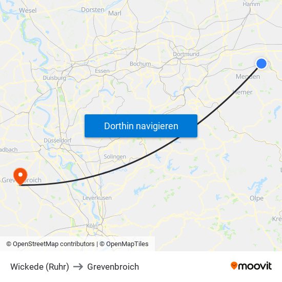 Wickede (Ruhr) to Grevenbroich map