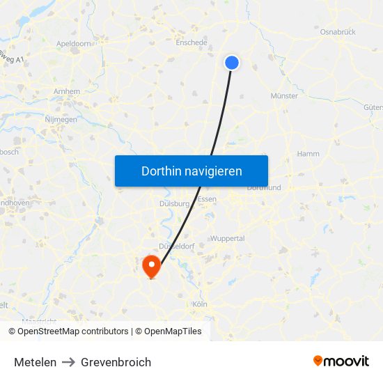 Metelen to Grevenbroich map