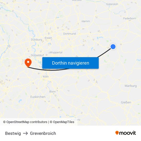 Bestwig to Grevenbroich map