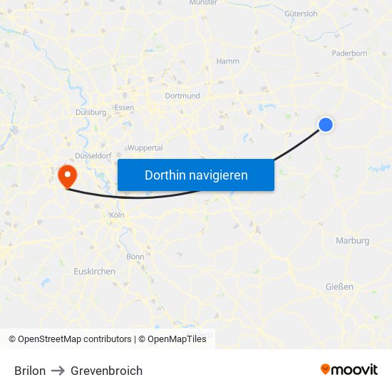 Brilon to Grevenbroich map