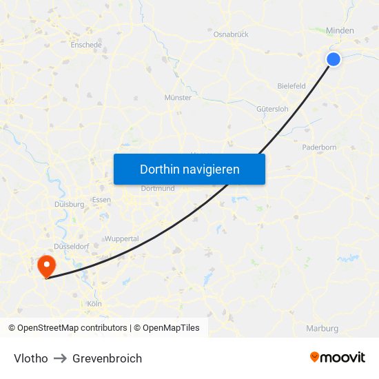 Vlotho to Grevenbroich map