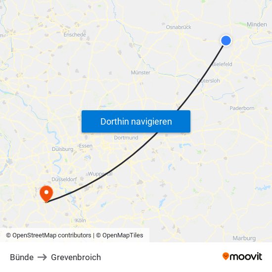 Bünde to Grevenbroich map