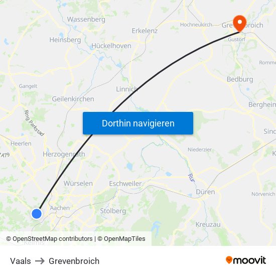 Vaals to Grevenbroich map