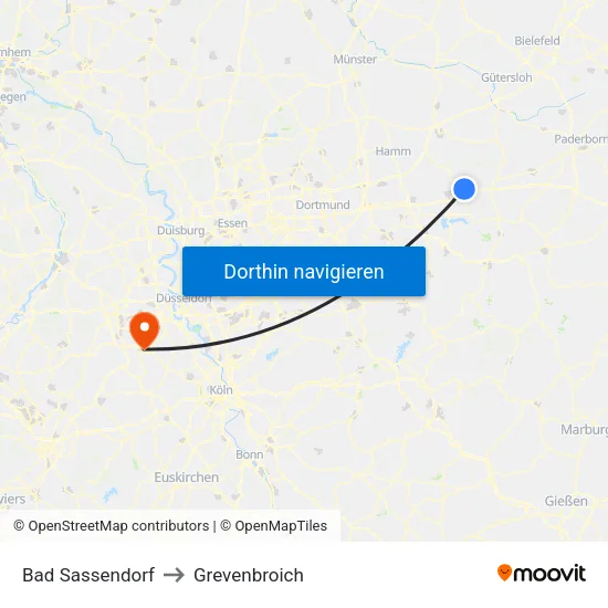 Bad Sassendorf to Grevenbroich map