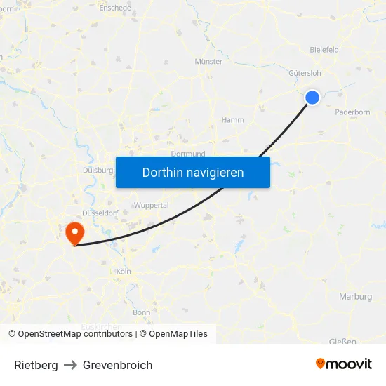 Rietberg to Grevenbroich map