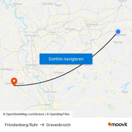 Fröndenberg/Ruhr to Grevenbroich map