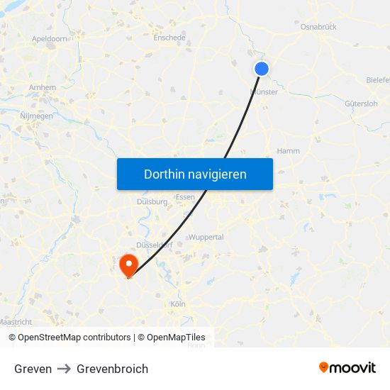 Greven to Grevenbroich map