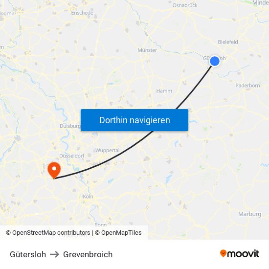 Gütersloh to Grevenbroich map