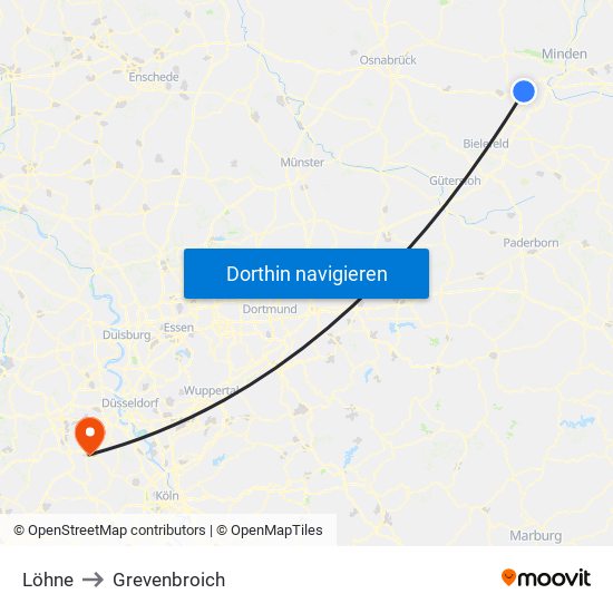 Löhne to Grevenbroich map