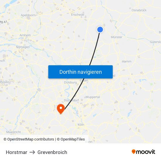 Horstmar to Grevenbroich map