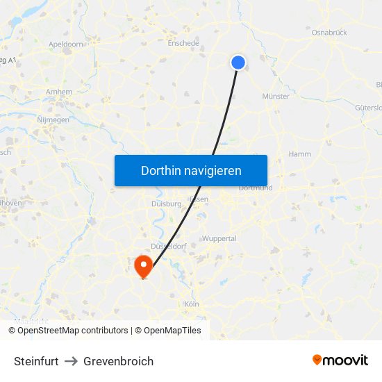 Steinfurt to Grevenbroich map