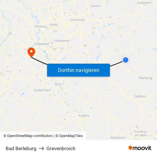 Bad Berleburg to Grevenbroich map