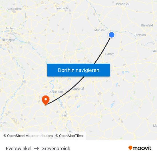 Everswinkel to Grevenbroich map