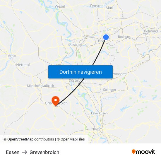 Essen to Grevenbroich map