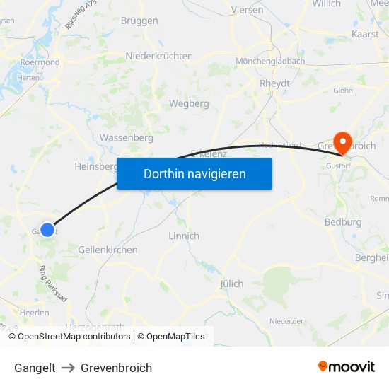 Gangelt to Grevenbroich map