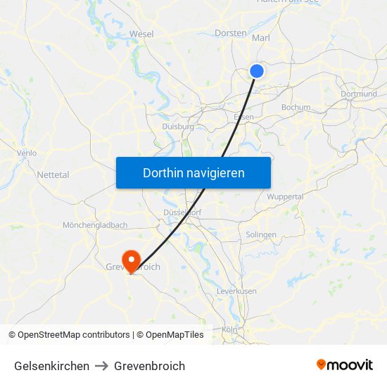 Gelsenkirchen to Grevenbroich map