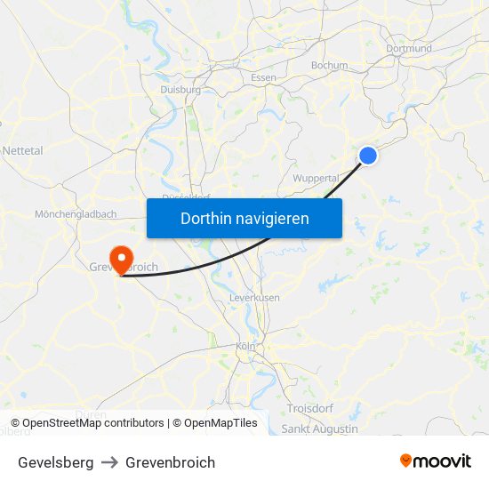 Gevelsberg to Grevenbroich map