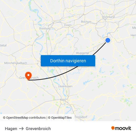 Hagen to Grevenbroich map