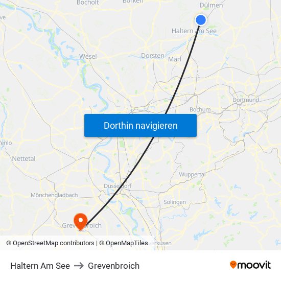 Haltern Am See to Grevenbroich map