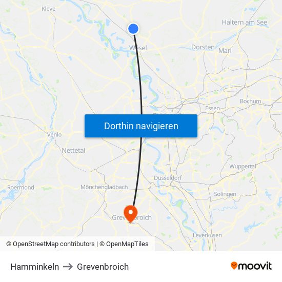Hamminkeln to Grevenbroich map