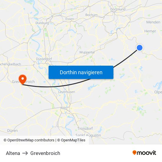 Altena to Grevenbroich map