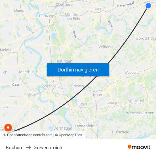 Bochum to Grevenbroich map