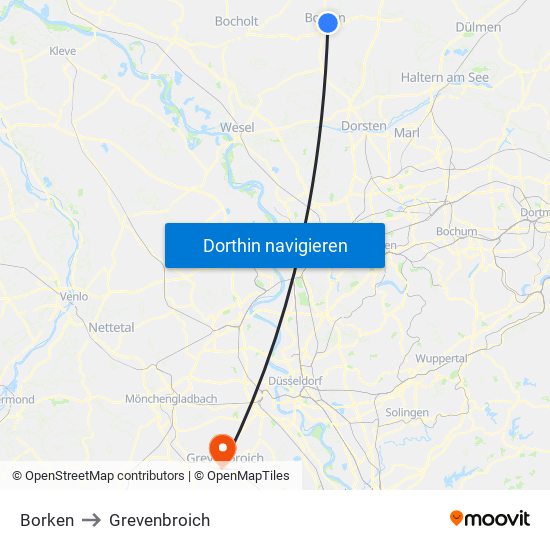 Borken to Grevenbroich map