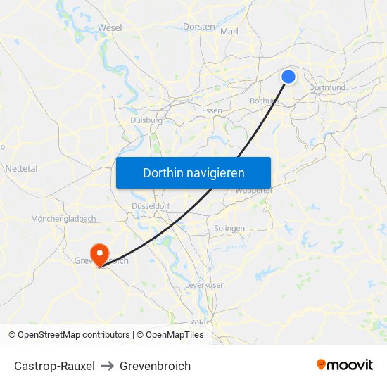 Castrop-Rauxel to Grevenbroich map